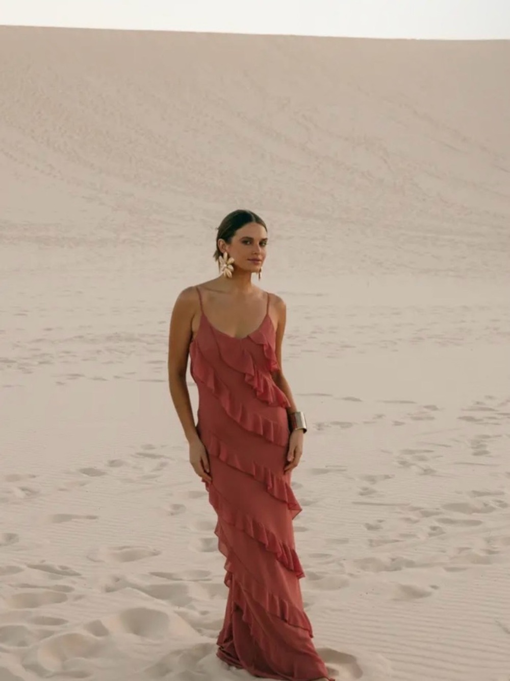 NWOT | Petal & Pup | Ciao Ruffle Chiffon Gown | Rosewood | Small